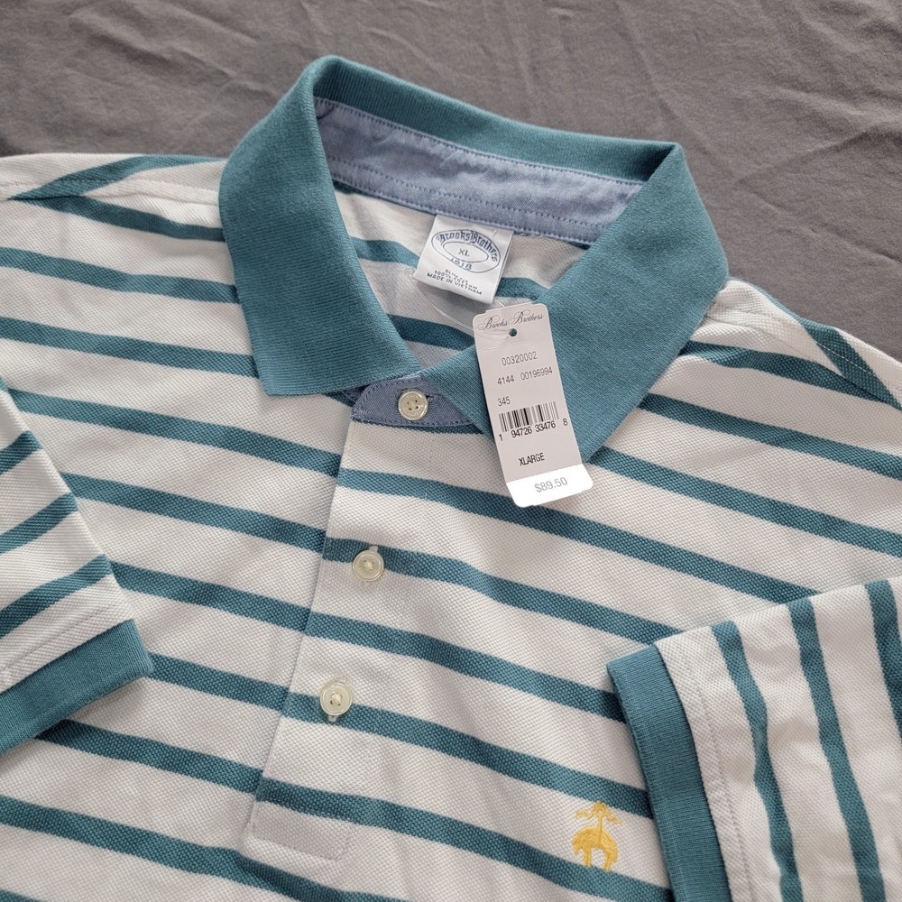 New Brooks Brothers Polo Mens XL Teal Mesh Short Sleeve StripedNWT $89 MSRP
